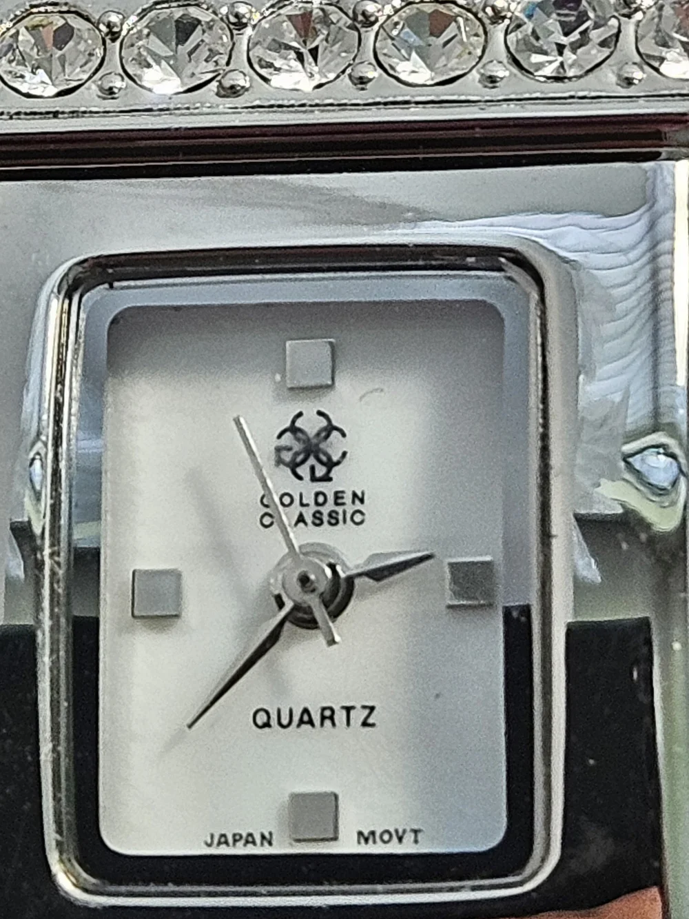 Golden Classic Women's Square Crystal Accent Watch